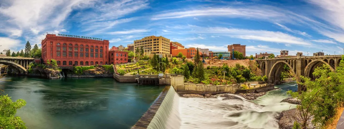 Spokane Falls and the Washington Water Power building